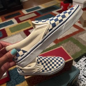 Used Vans classic slip on blue and white